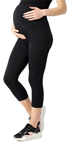 Be Mammy Damen 3/4 Umstandsleggings aus Bio-Baumwolle BE20-284 (Schwarz, 3XL) von Be Mammy