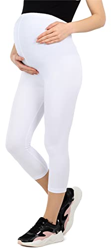 Be Mammy Damen 3/4 Umstandsleggings aus Bio-Baumwolle BE20-284 (Weiß, L) von Be Mammy