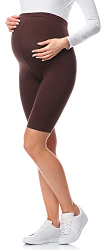 Be Mammy Damen Kurze Umstandsleggings Schwangerschaftsleggings aus Baumwolle BE20-228 (Braun, 4XL) von Be Mammy