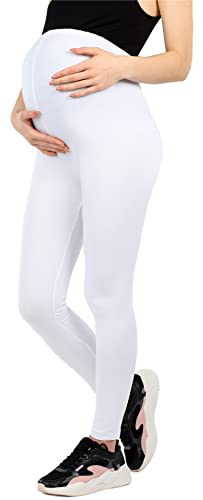 Be Mammy Damen Lange Umstandsleggings aus Bio-Baumwolle BE20-283 (Weiß, L) von Be Mammy