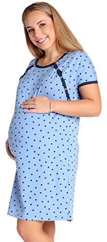 Be Mammy Damen Nachtkleid Umstandsmode Schwangerschaft Nachthemd Mutterschaft Stillnachthemd mit Knopfleisten BE20-286 (Blau DunkelblauPunkte, M) von Be Mammy