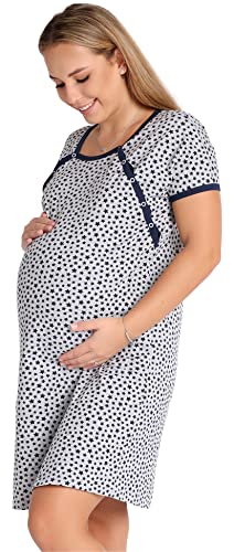 Be Mammy Damen Nachtkleid Umstandsmode Schwangerschaft Nachthemd Mutterschaft Stillnachthemd mit Knopfleisten BE20-286 (Melange DunkelblauSterne, M) von Be Mammy