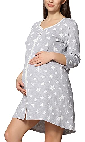 Be Mammy Damen Umstands Nachthemd 3/4 Arm mit Stillfunktion BE20-276 (Melange Sterne Creme, XL) von Be Mammy