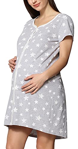 Be Mammy Damen Umstands Nachthemd Kurz Arm mit Stillfunktion BE20-275 (Melange Sterne Creme, XXL) von Be Mammy