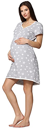 Be Mammy Damen Umstands Nachthemd mit Stillfunktion BE20-175 (MelangeSterneCreme, L) von Be Mammy