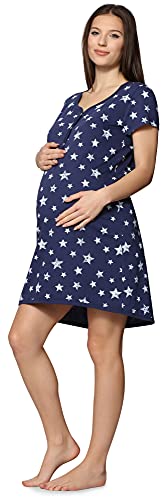 Be Mammy Damen Umstands Nachthemd mit Stillfunktion BE20-175 (NavySterneBlau, L) von Be Mammy