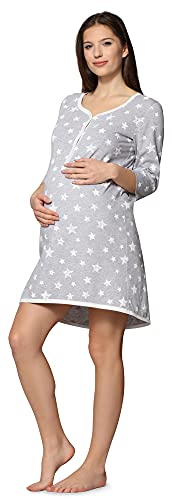 Be Mammy Damen Umstands Nachthemd mit Stillfunktion BE20-176 (MelangeSterneCreme, M) von Be Mammy