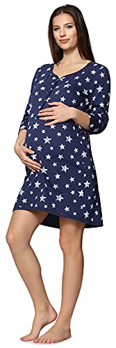 Be Mammy Damen Umstands Nachthemd mit Stillfunktion BE20-176 (NavySterneBlau, XXL) von Be Mammy