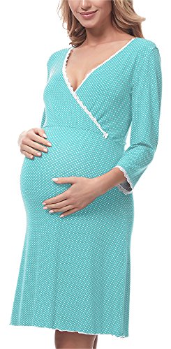 Be Mammy Damen Umstands Nachthemd mit Stillfunktion BE20-196 (Türkis, XL) von Be Mammy