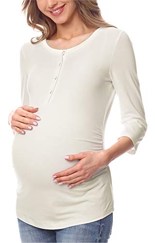 Be Mammy Damen Umstands Shirt Bluse mit Stillfunktion BE20-224 (Ecru (3/4 Arm), L) von Be Mammy