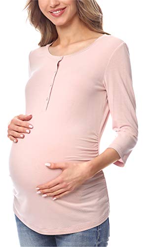 Be Mammy Damen Umstands Shirt Bluse mit Stillfunktion BE20-224 (Puderrosa (3/4 Arm), L) von Be Mammy