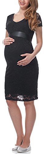 Be Mammy Damen Umstandskleid festlich aus Spitze Kurze Ärmel Maternity Schwangerschaftskleid BE20-162 (Schwarz, L) von Be Mammy