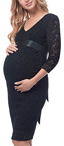 Be Mammy Damen Umstandskleid Maternity Schwangerschaftskleid BE20-171 (Schwarz, L) von Be Mammy