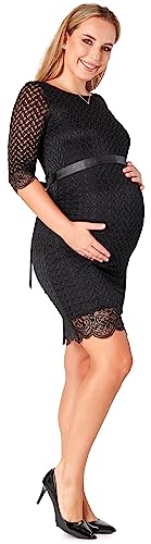 Be Mammy Damen Umstandskleid elegant Spitze Kurze Ärmel Umstand Kleid aus Viskose BE20-205 (Schwarz, S) von Be Mammy