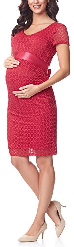 Be Mammy Damen Umstandskleid festlich aus Spitze Kurze Ärmel Maternity Schwangerschaftskleid BE20-162 (Himbeere Rosa2, XL) von Be Mammy