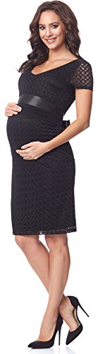 Be Mammy Damen Umstandskleid festlich aus Spitze Kurze Ärmel Maternity Schwangerschaftskleid BE20-162 (Schwarz2, XXL) von Be Mammy