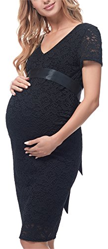 Be Mammy Damen Umstandskleid Kurze Ärmel Maternity Schwangerschaftskleid BE20-172 (Schwarz, XL) von Be Mammy