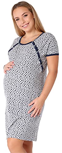 Be Mammy Damen Umstandsnachthemd Schwangerschaft Stillnachthemd mit Knopfleisten BE20-287 (Melange DunkelblauSterne, XXL) von Be Mammy