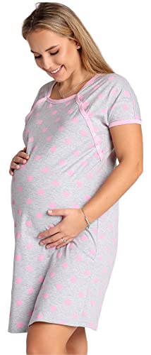 Be Mammy Damen Umstandsnachthemd Schwangerschaft Stillnachthemd mit Knopfleisten BE20-287 (Melange RosaHerzen, S) von Be Mammy