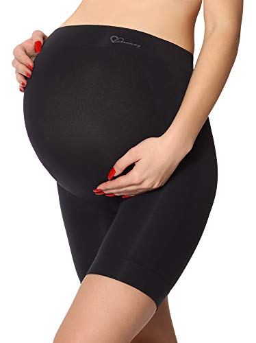 Be Mammy Damen Umstandsmode Hohe Taille Umstandsshorts ohne seitliche Nähte Unterwäsche Schwangerschaft 06 15 (Schwarz, L) von Be Mammy