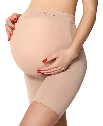 Be Mammy Damen Umstandsmode Hohe Taille Umstandsshorts ohne seitliche Nähte Unterwäsche Schwangerschaft 06 15 (Beige, M) von Be Mammy