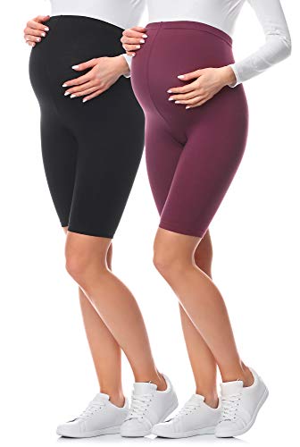 Be Mammy Kurze Umstandsleggings aus Baumwolle 2Pack BE20-228 (2Pack Schwarz/Weinrot, 4XL) von Be Mammy