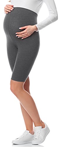 Be Mammy Damen Kurze Umstandsleggings Schwangerschaftsleggings aus Baumwolle BE20-228 (Dunkel Melange, 3XL) von Be Mammy