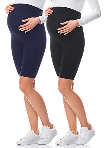 Be Mammy Kurze Umstandsleggings aus Viskose BE-04(Schwarz/Dunkelblau(2Pack), XL) von Be Mammy