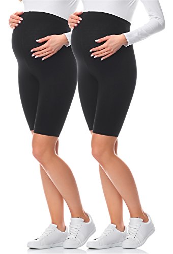 Be Mammy Kurze Umstandsleggings aus Viskose Bequeme und blickdichte Schwangerschaftsleggings Umstandsshorts Umstandsmode Sommer BE-04 (Schwarz/Schwarz(2Pack), S) von Be Mammy