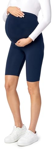 Be Mammy Kurze Umstandsleggings aus Viskose Bequeme und blickdichte Schwangerschaftsleggings Umstandsshorts Umstandsmode Sommer BE-04 (Marine, 4XL) von Be Mammy