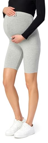 Be Mammy Kurze Umstandsleggings aus Viskose Bequeme und blickdichte Schwangerschaftsleggings Umstandsshorts Umstandsmode Sommer BE-04 (Melange, M) von Be Mammy