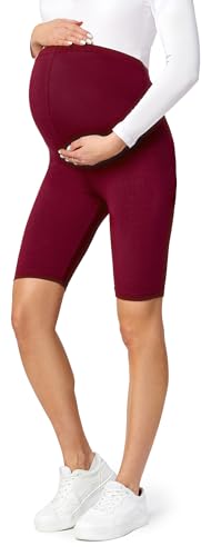 Be Mammy Kurze Umstandsleggings aus Viskose Bequeme und blickdichte Schwangerschaftsleggings Umstandsshorts Umstandsmode Sommer BE-04 (Winerot, M) von Be Mammy