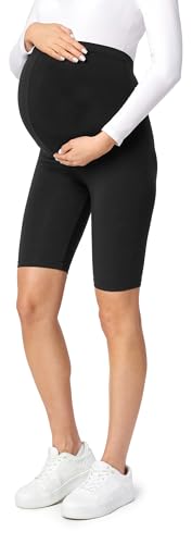 Be Mammy Kurze Umstandsleggings aus Viskose Bequeme und blickdichte Schwangerschaftsleggings Umstandsshorts Umstandsmode Sommer BE-04 (Schwarz, L) von Be Mammy