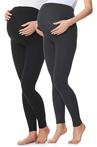 Be Mammy Lange Umstandsleggings 2er Pack aus Baumwolle Leggings für Schwangere Umstands Leggings Schwangerschafts Unterhosen mit Hoher Bund BE20-230 (Braun, 4XL) (Schwarz/Graphite, 3XL) von Be Mammy