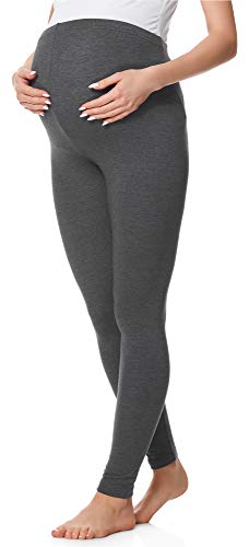 Be Mammy Lange Umstandsleggings aus Baumwolle Leggings für Schwangere Umstands Leggings Schwangerschafts Unterhosen mit Hoher Bund Weich und Elastisch BE20-230 (Dunkel Melange, 4XL) von Be Mammy