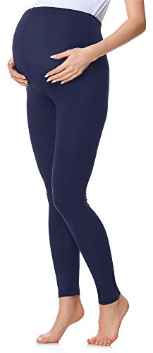 Be Mammy Lange Umstandsleggings aus Baumwolle Leggings für Schwangere Umstands Leggings Schwangerschafts Unterhosen mit Hoher Bund Weich und Elastisch BE20-230 (Marine, 3XL) von Be Mammy