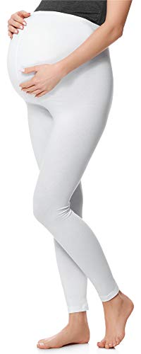 Be Mammy Lange Umstandsleggings aus Baumwolle Leggings für Schwangere Umstands Leggings Schwangerschafts Unterhosen mit Hoher Bund Weich und Elastisch BE20-230 (Weiß, L) von Be Mammy