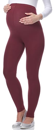 Be Mammy Lange Umstandsleggings aus Viskose Leggings Blickdicht Damen, Maternity Clothing, Ideal für die Schwangerschaft BE-02 (Burgund, XXL) von Be Mammy