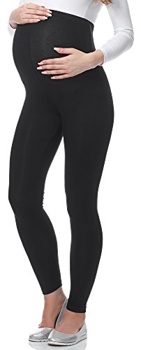 Be Mammy Lange Umstandsleggings aus Viskose Leggings Blickdicht Damen, Maternity Clothing, Ideal für die Schwangerschaft BE-02 (Schwarz, M) von Be Mammy