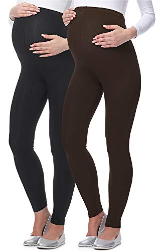 Be Mammy Lange Umstandsleggings aus Viskose Leggings Blickdicht Damen, Maternity Clothing, Ideal für die Schwangerschaft BE-02 2er Pack (Schwarz/Braun, L) von Be Mammy