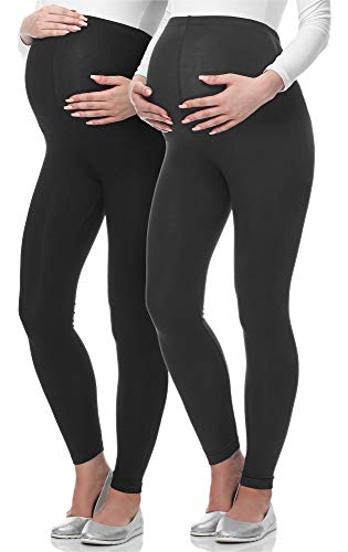 Be Mammy Lange Umstandsleggings aus Viskose Leggings Blickdicht Damen, Maternity Clothing, Ideal für die Schwangerschaft BE-02 2er Pack (Schwarz/Graphite, L) von Be Mammy