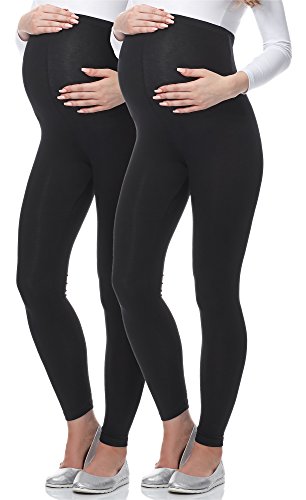 Be Mammy Lange Umstandsleggings aus Viskose Leggings Blickdicht Damen, Maternity Clothing, Ideal für die Schwangerschaft BE-02 2er Pack (Schwarz/Schwarz, L) von Be Mammy