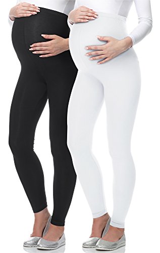 Be Mammy Lange Umstandsleggings aus Viskose Leggings Blickdicht Damen, Maternity Clothing, Ideal für die Schwangerschaft BE-02 2er Pack (Schwarz/Weiß, L) von Be Mammy