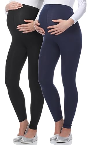 Be Mammy Lange Umstandsleggings aus Viskose Leggings Blickdicht Damen, Maternity Clothing, Ideal für die Schwangerschaft BE-02 2er Pack (Schwarz/Dunkelblau, XXL) von Be Mammy