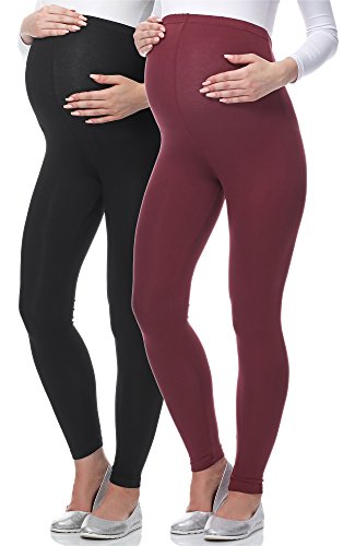 Be Mammy Lange Umstandsleggings aus Viskose Leggings Blickdicht Damen, Maternity Clothing, Ideal für die Schwangerschaft BE-02 2er Pack (Schwarz/Dunkelrot, XL) von Be Mammy