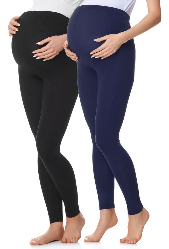 Be Mammy Umstandsleggings Lang Damen Umstandshose bequem BE20-230 (2-tlg) aus Baumwolle, elastischer Bund von Be Mammy