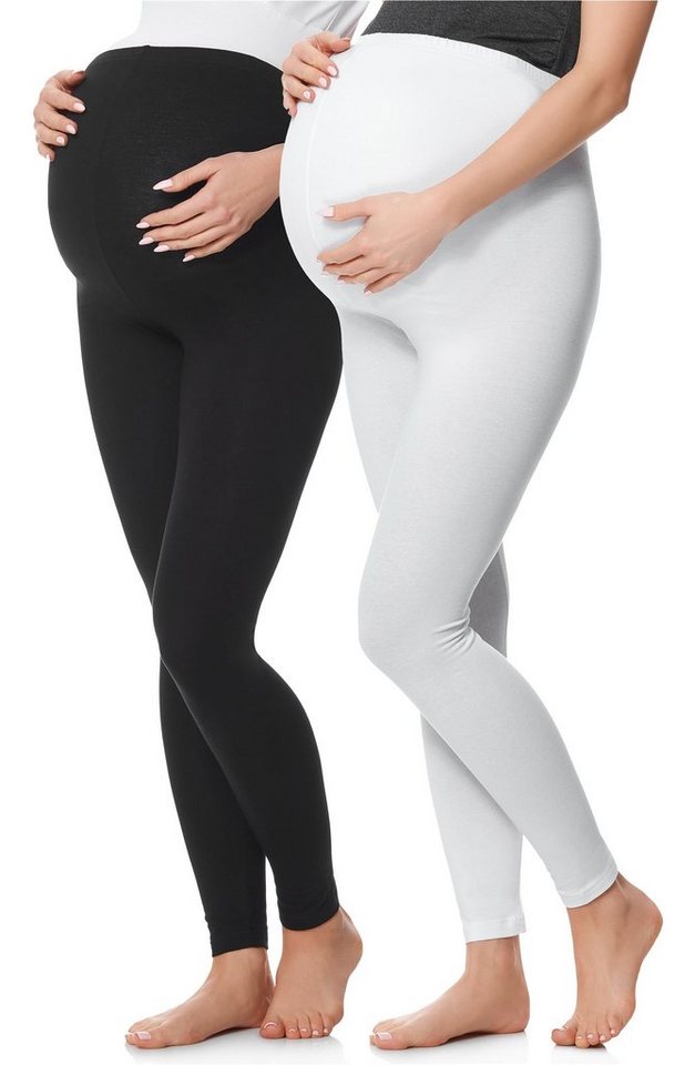 Be Mammy Umstandsleggings Lang Damen Umstandshose bequem BE20-230 (2-tlg) aus Baumwolle, elastischer Bund von Be Mammy