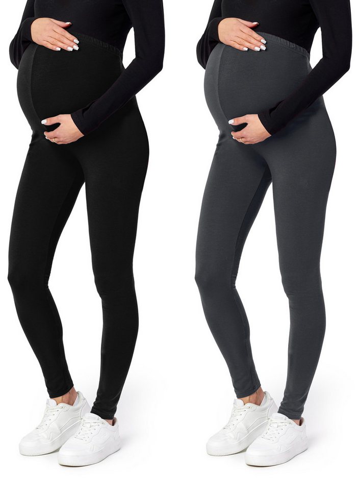 Be Mammy Umstandsleggings Lange Umstandshose aus Viskose BE-02 2er Pack (2-tlg) elastischer Bund von Be Mammy