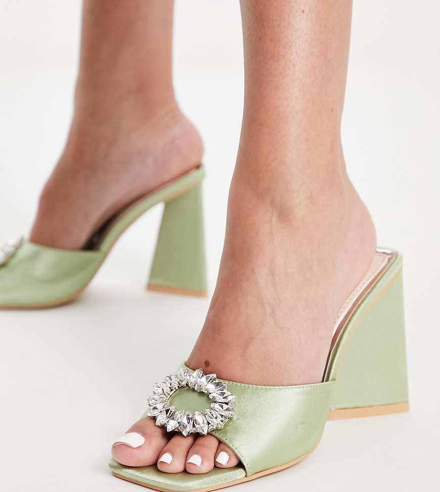 Be Mine Wide Fit - Mercyy - Mules in Salbeigrün mit Verzierung von Be Mine Wide Fit