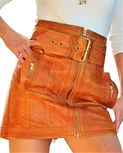 A-Style Lederrock in ECHT-Leder mit breitem Gürtel in Cognac Modell: Charlotte (as3, Alpha, x_l, Regular, Regular) von Be Noble